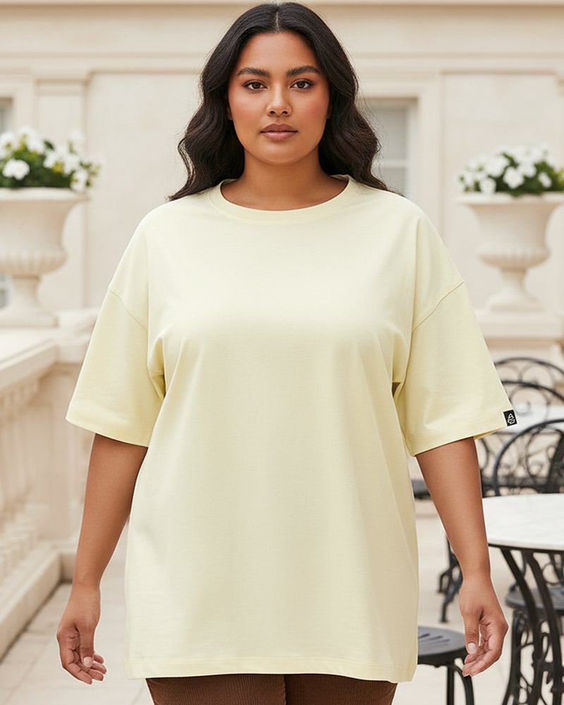 bewakoof Women's Beige Oversized Plus Size T-shirt - Image 1